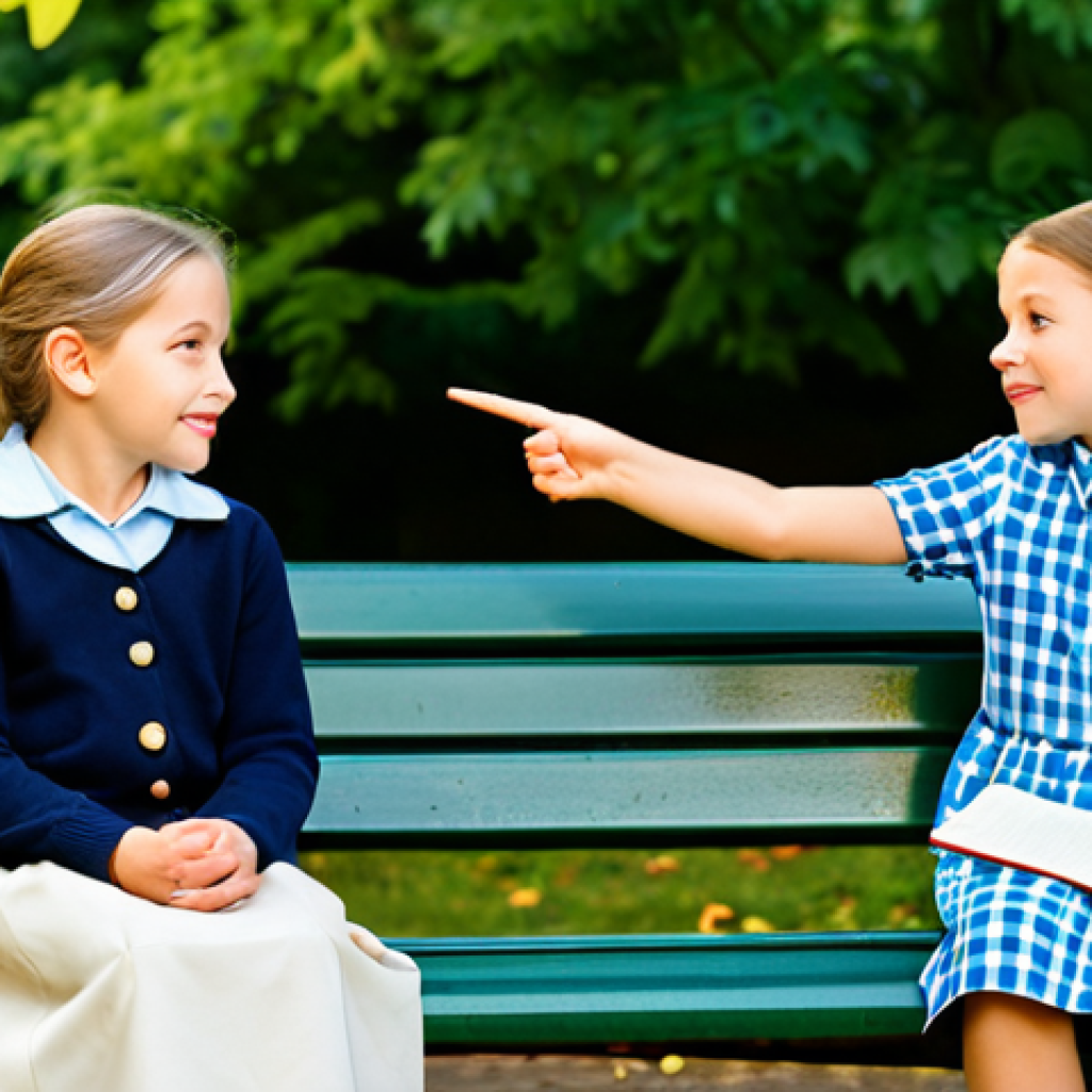 A thoughtful female children's book author, in modest professional attire, sitting on a park bench. She is gently observing children in the bright background; one child is engrossed in examining a leaf, while another is pointing excitedly at a bird. The scene is bathed in soft, natural light, conveying a sense of calm inspiration and curiosity. Perfect anatomy, correct proportions, natural pose, well-formed hands, proper finger count, natural body proportions. Fully clothed, appropriate attire, safe for work, family-friendly, professional photography, high quality.