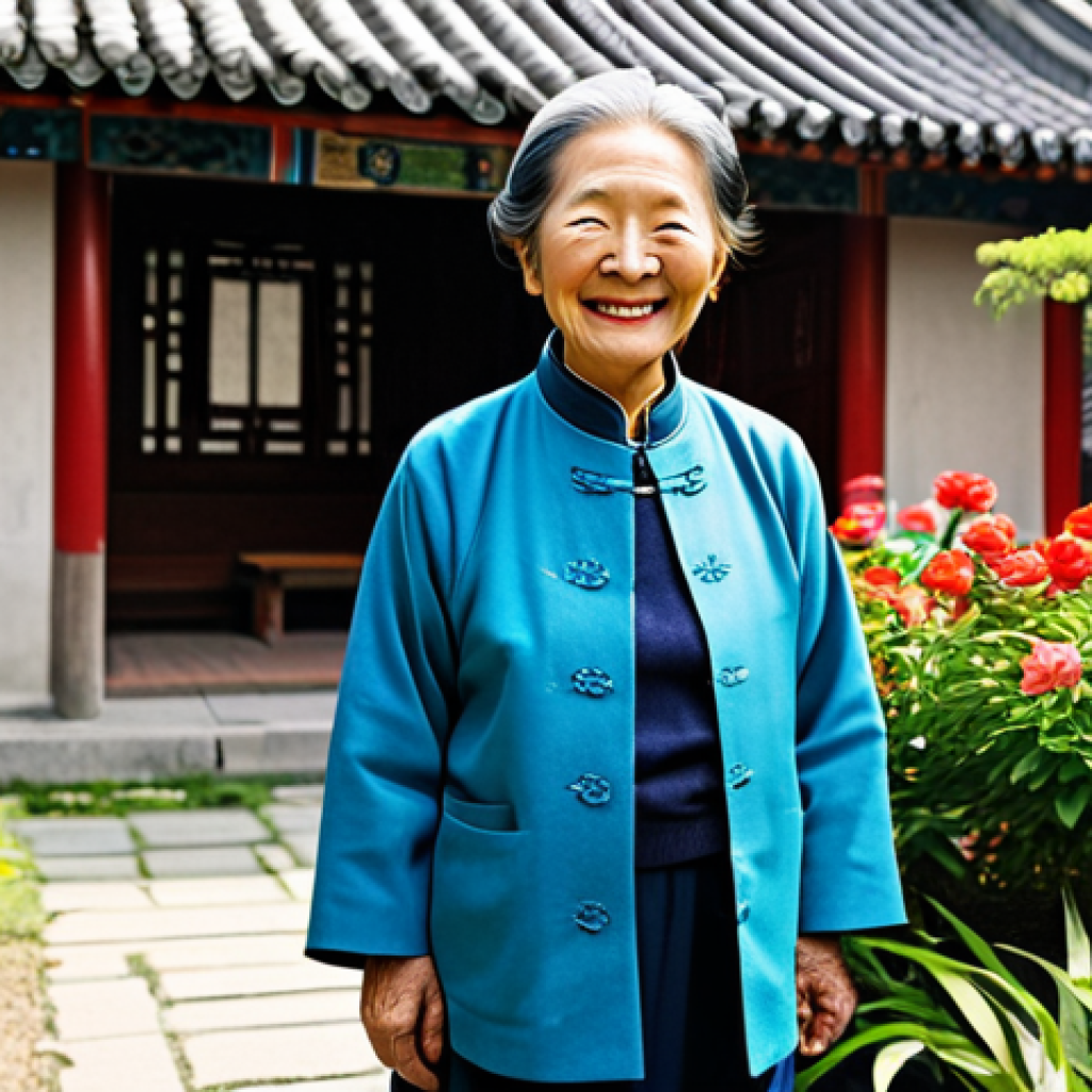 **
A vibrant portrait of a Chinese grandmother in her 80s, fully clothed in traditional, modest Chinese clothing. She is smiling warmly, with perfect anatomy and natural proportions, standing in a bright, sunny garden filled with blooming flowers. In the background, a traditional Chinese house can be seen. Capture the essence of her resilience and wisdom. Safe for work, appropriate content, family-friendly. Professional photography, high quality.
**