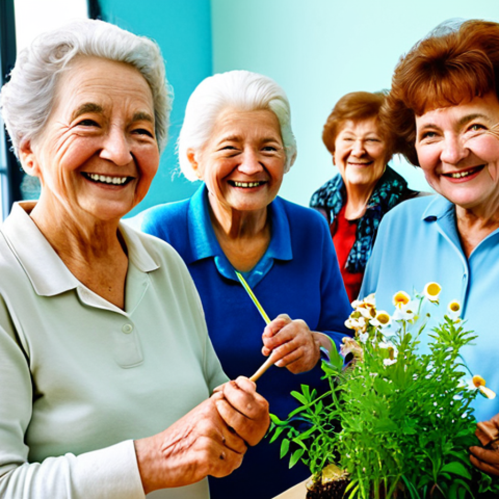 **
A group of fully clothed elderly people participating in a community activity, such as a painting class or a gardening club, in a bright and cheerful community center. They are smiling and engaged, wearing modest clothing appropriate for the activity. The scene is safe for work, family-friendly, and promotes healthy aging. Perfect anatomy, correct proportions, natural pose, well-formed hands, proper finger count, natural body proportions, professional, high quality image.
**