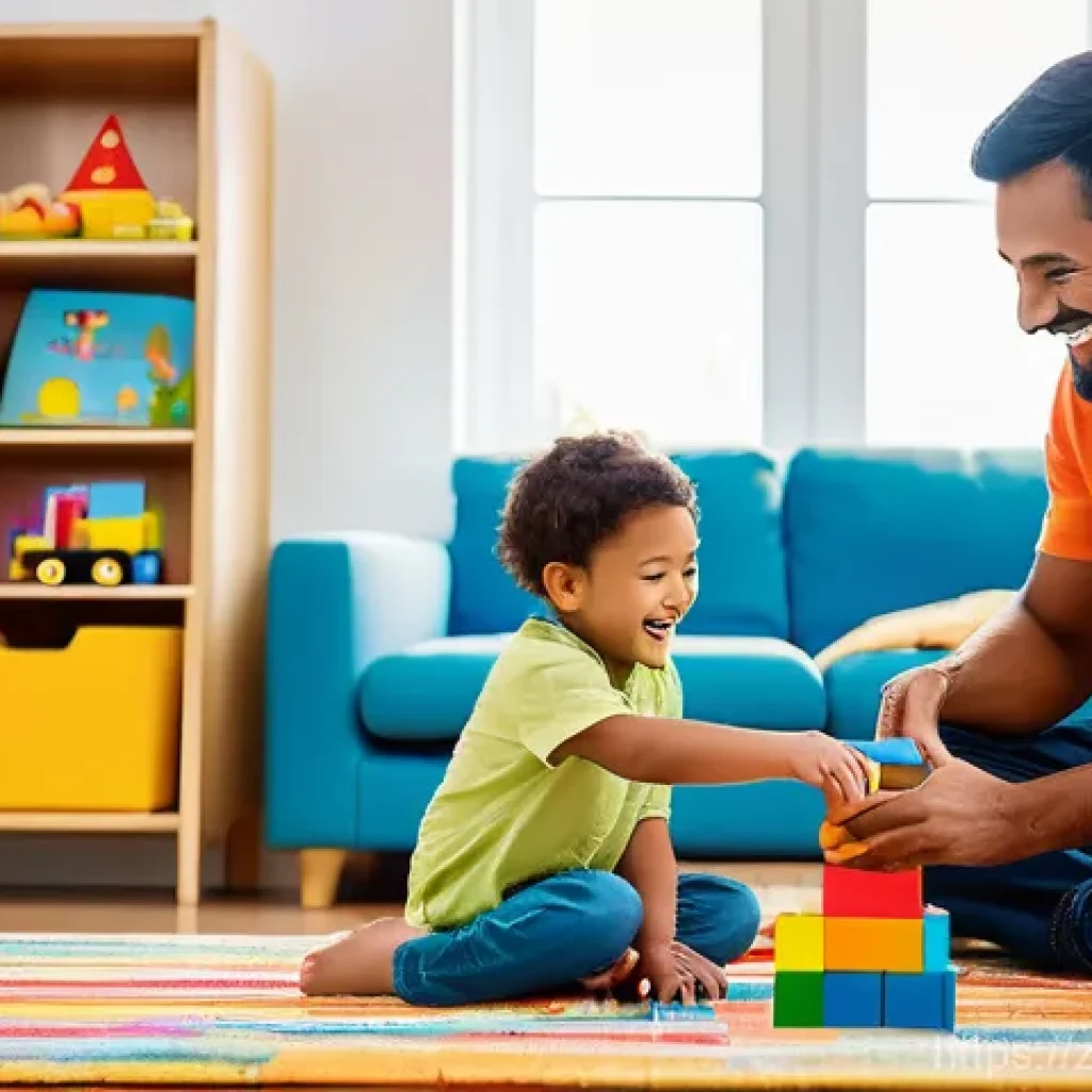 어린이 뇌 훈련 - **Prompt 1: Joyful Play-Based Learning and Family Bonding**
A vibrant, brightly lit indoor scene...