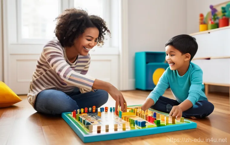 어린이 창의적 수학 - **Prompt:** A cozy, brightly lit living room filled with natural light. Two cheerful children, appro...
