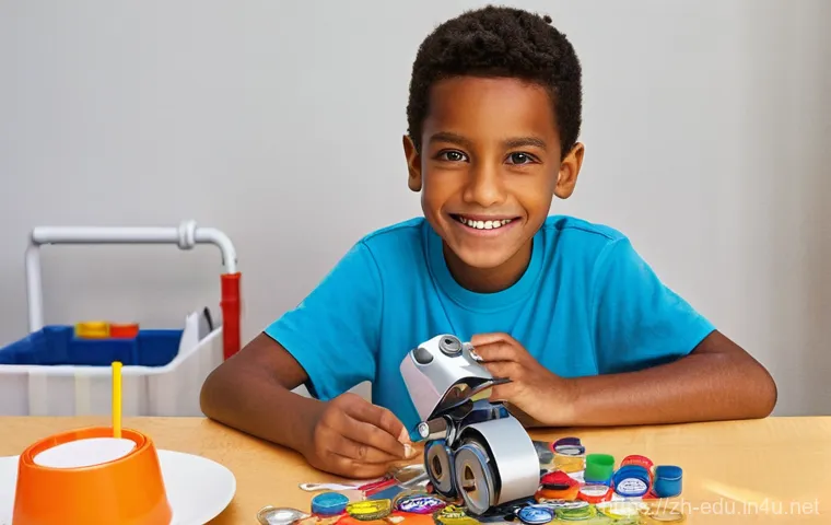 아동 교구 만들기 - **Prompt:** A heartwarming and imaginative scene set in a cozy living room corner, where a makeshift...