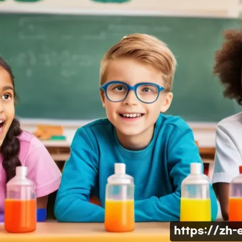 Home 27 어린이 과학 클럽 - **Prompt:** A vibrant, eye-level shot of three diverse children, aged 6-9, gathered around a table i...